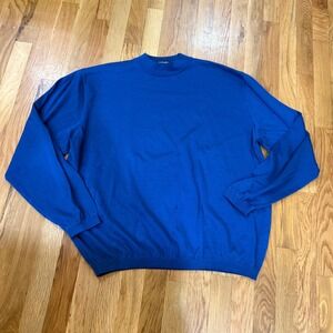 St Croix Mens XL Royal Blue Mock Neck Long Sleeve Knit Shirt Made in USA Cotton